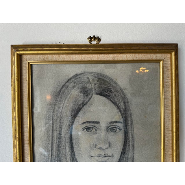 1980s 1980's French Drawing Portrait of a Young Girl, Framed For Sale - Image 5 of 9