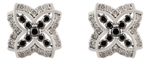 Timeless Quatrefoil Floral Sterling Silver Stud Earrings With Black Diamond- 2 Pieces