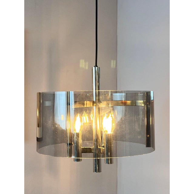 Hanging Lamp in Chrome and Smoked Acrylic For Sale - Image 4 of 11