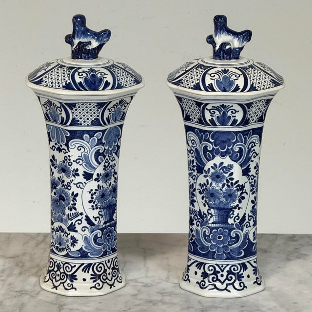 19th Century Boch Hand-Painted Blue & White Delft Garniture Set For Sale - Image 17 of 18
