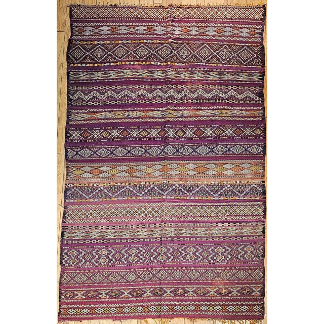 Vintage Moroccan Tribal Kilim, Handwoven Wool, Stripe Geometric Pattern, Purple & Yellow, 6x10 For Sale - Image 10 of 17