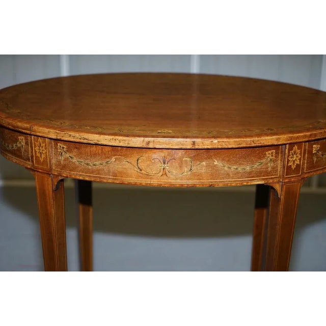 Victorian Sheraton Inlaid Oval Side Table in Walnut For Sale - Image 9 of 18