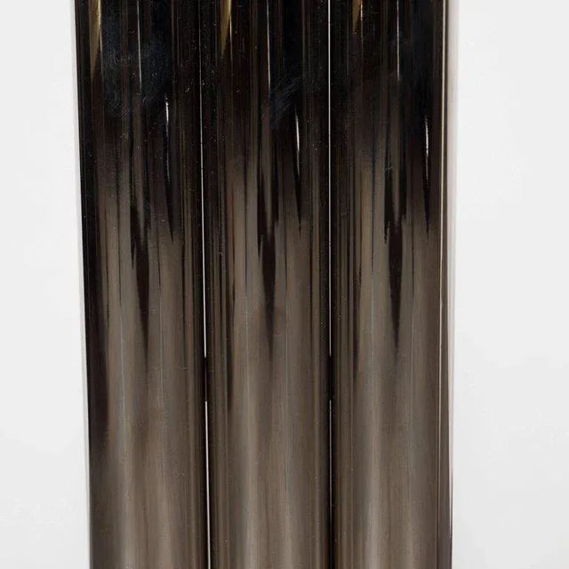 Custom Modernist Tubular Polished Nickel Andirons For Sale - Image 10 of 11