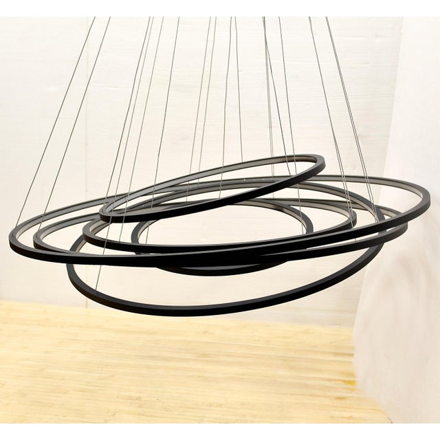 Mid-Century Modern Large 6 Ring Chandelier | Adjustable For Sale - Image 3 of 5