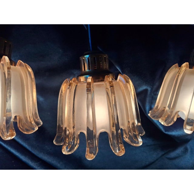 Mid-Century Modern Pendant Lights in Brass and Amber-Colored Frosted Glass from Doria, Set of 3 For Sale - Image 4 of 15