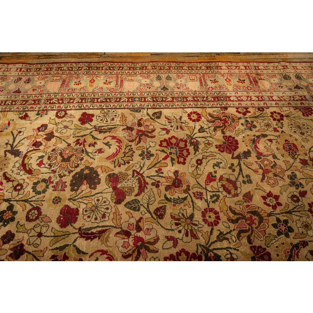 Textile 1900s Green Antique Intricate Floral Motifs Knotted Wool Persian Mashad Rug For Sale - Image 7 of 8