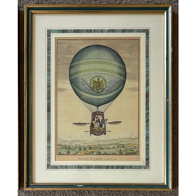 Mid 18th Century Framed Pair of Antique Italian Hot Air Balloon Prints For Sale - Image 5 of 7