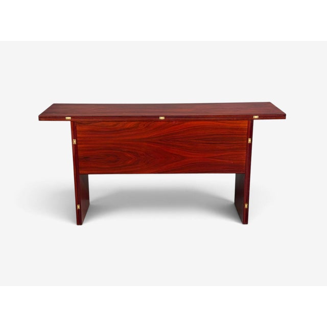 1970s Sannemann, Convertible Console or Dining Table, Rosewood, Brass, Denmark, 1970s For Sale - Image 5 of 18