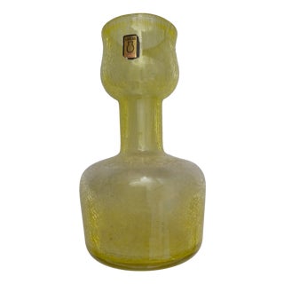 Hungarian Yellow Spiderweb Glass Vase from Karcag Glashütte, 1970s For Sale