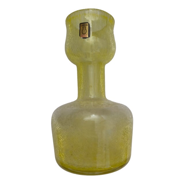 Hungarian Yellow Spiderweb Glass Vase from Karcag Glashütte, 1970s For Sale