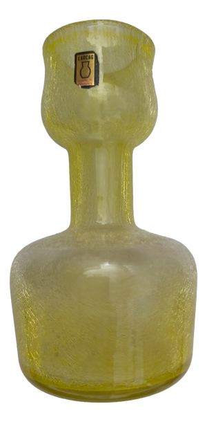 Hungarian Yellow Spiderweb Glass Vase from Karcag Glashütte, 1970s
