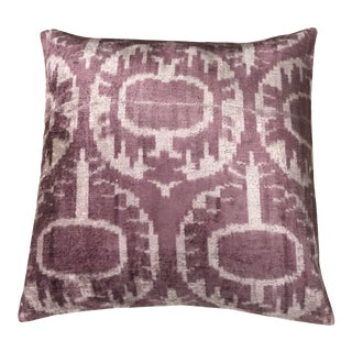 Silk Uzbek Ikat Velvet Hand Made Square Pillow Cushion,18x18 For Sale