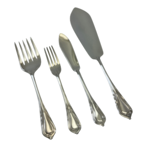 New 1980s Silver Fish Set for 12 Pair Fish Eaters & Fish Servers, Lily - 26 PCS
