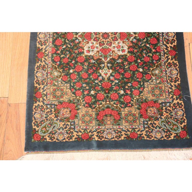 Nazmiyal Collection 1950s Green Floral Vintage Persian Silk Qum Rug For Sale - Image 4 of 8