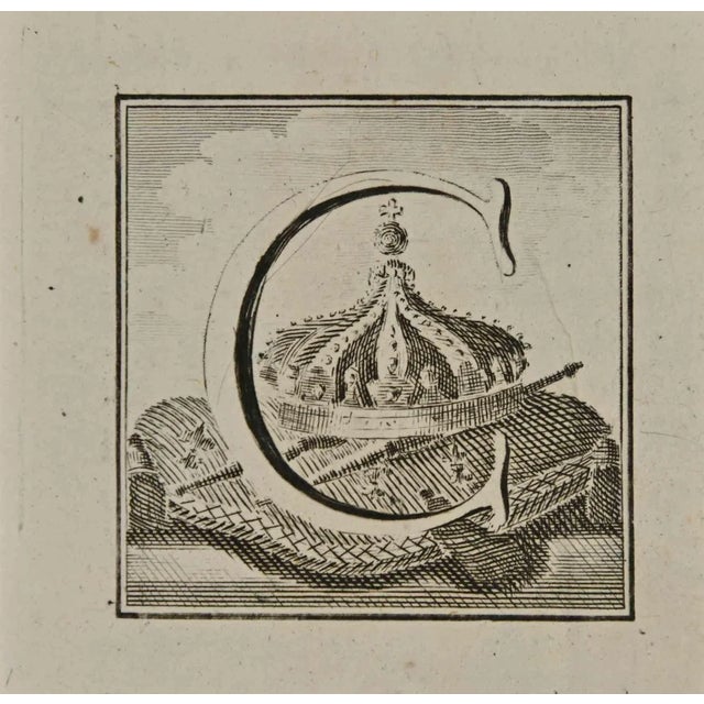 Luigi Vanvitelli, Letter of the Alphabet C, Etching, 18th Century For Sale