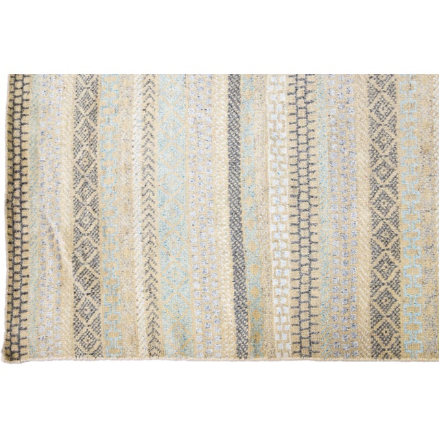 Modern Apadana's Safi Collection Handmade Stripe Designed Wool Rug For Sale - Image 4 of 11