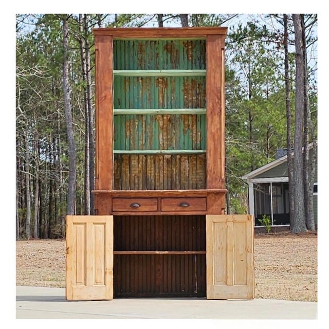 Primitive Stepback Cupboard, Beadboard Back, Layers of Chippy Paint With a Warm Patina For Sale - Image 6 of 11
