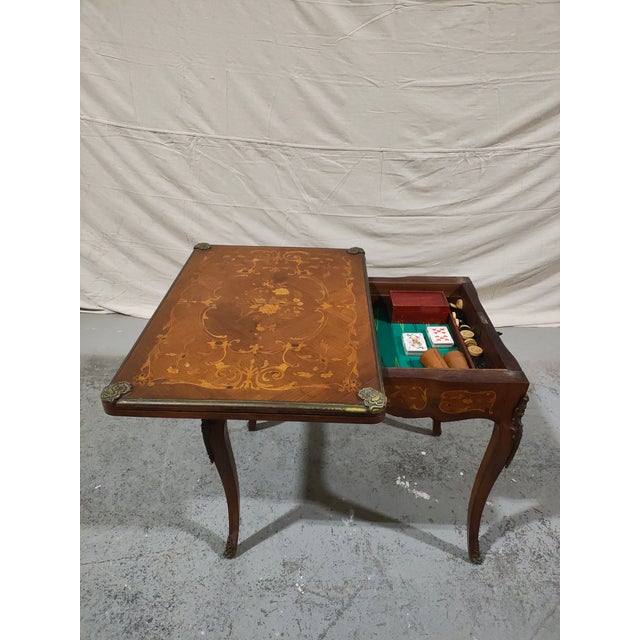 1900 - 1909 Early 20th Century French Louis XV Style Marquetry Convertible Game Table With Chess & Backgammon For Sale - Image 5 of 17