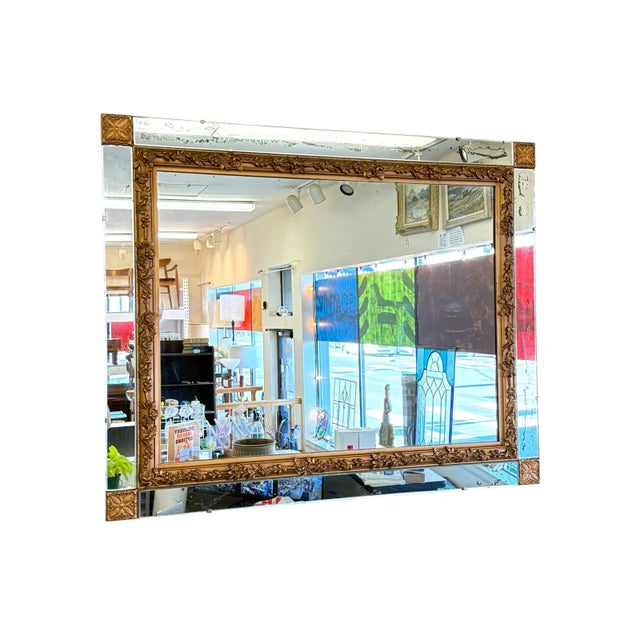 Vintage Ornate Wall Mirror with Gold Floral Frame & Antiqued Mirror Panels – Large Decorative Mirror for Entryway or...