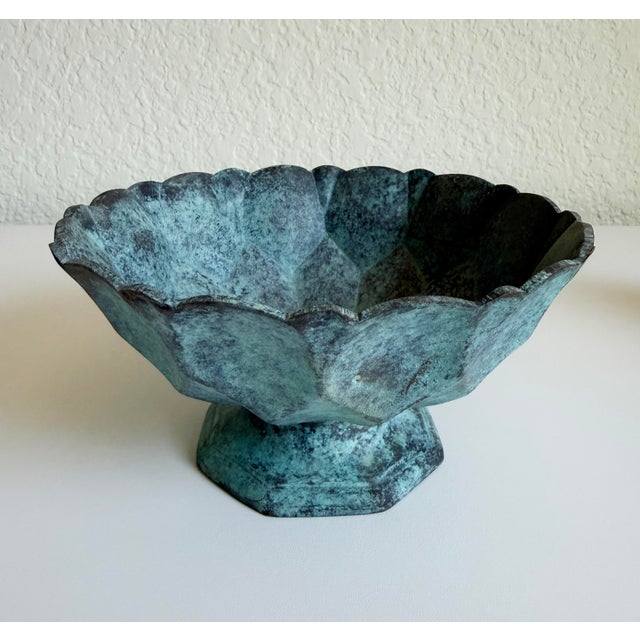 Vintage Bronze Verdigris Footed Bowls - A Pair For Sale - Image 4 of 13