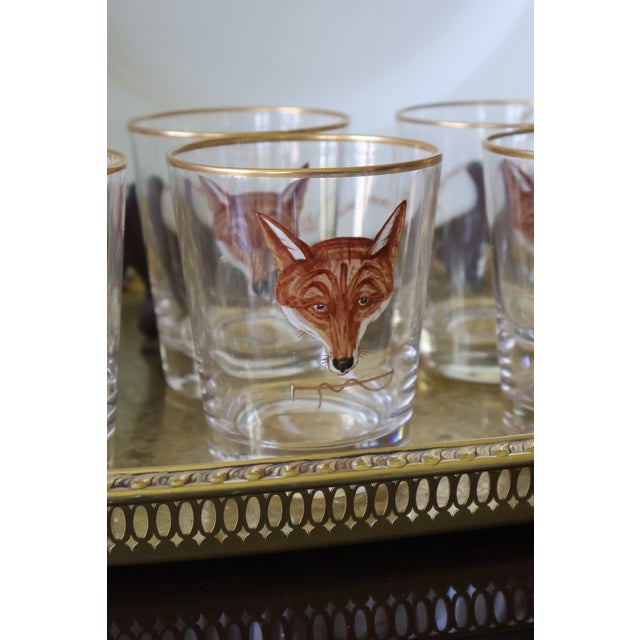Mid-20th Century Cyril Gorainoff–Attributed Hand-Painted Fox Mask Cocktail Glasses — Set of 8 For Sale - Image 10 of 15