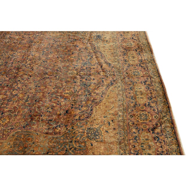 1900s Rust Antique Kerman Handmade Rosette Designed Persian Wool Rug For Sale In New York - Image 6 of 9