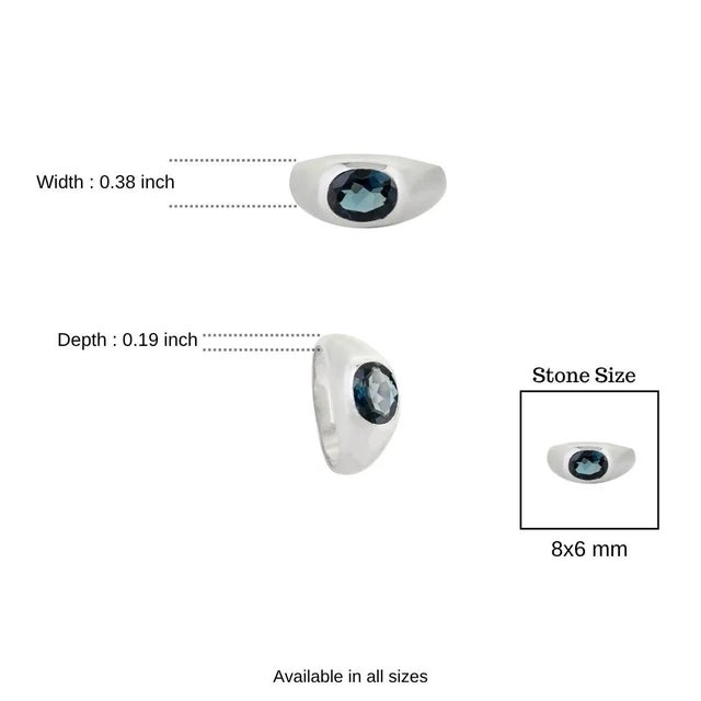 Silver Handcrafted 8.9 Carat London Blue Topaz Silver Dome Ring- Size 8 For Sale - Image 8 of 11