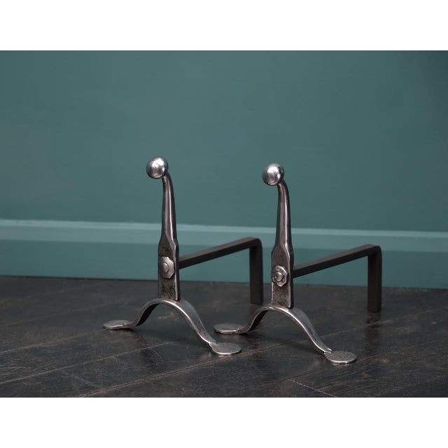 Mid-19th Century English Polished Wrought Fire Dogs, Set of 2 For Sale - Image 5 of 5
