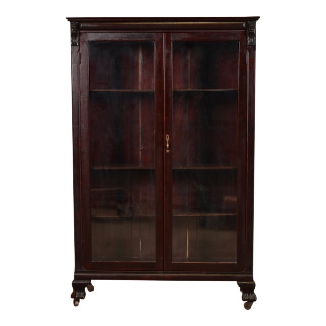 R. J. Horner Style American Empire Carved Mahogany Bookcase With Lion Heads, Circa 1890s For Sale