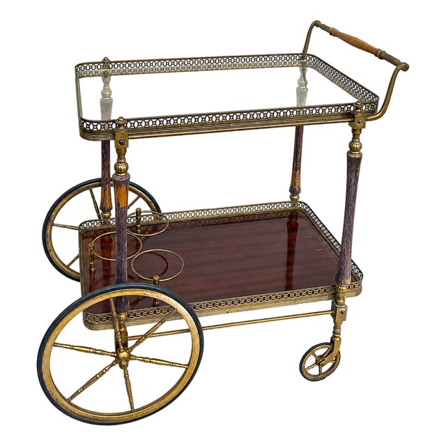 Brass and Wood Bar Trolley by Maison Jansen, France, 1940s For Sale