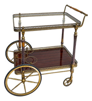 Brass and Wood Bar Trolley by Maison Jansen, France, 1940s