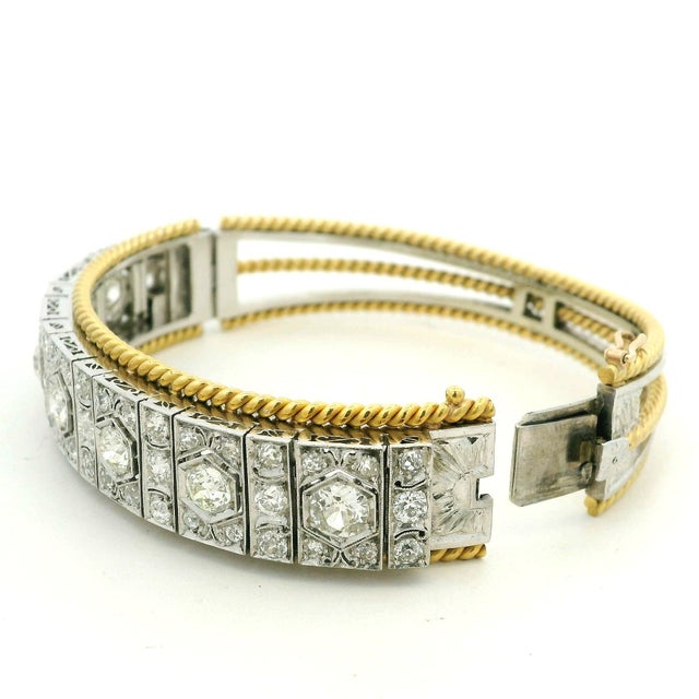 French Art Deco Platinum, 18k Gold & 6.11 Carat Diamond Bracelet, Circa 1930 For Sale - Image 11 of 11