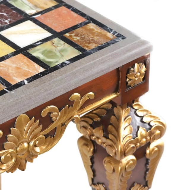 Pair of Vintage French Baroque Gold Sofa Side Tables. With Colored Marble Top - For Sale - Image 9 of 12