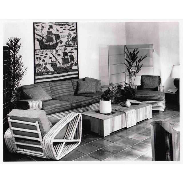 Restored Historic Paul Frankl Hand Made 5- Strand Square Pretzel Rattan Lounge For Sale - Image 9 of 10