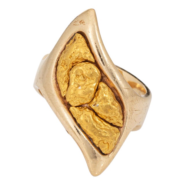 Large Natural Gold Nugget Ring, 14k Yellow Gold Estate Fine Jewelry 22k 24k, Size 8 For Sale