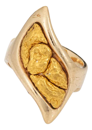Large Natural Gold Nugget Ring, 14k Yellow Gold Estate Fine Jewelry 22k 24k, Size 8