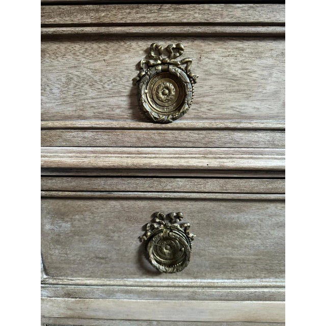 Antique French Louis XVI Style Commode | 1930s Painted Cherrywood Chest of Drawers | Light Gray Distressed Finish For Sale - Image 6 of 12