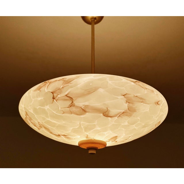 Metal Art Deco Pendant Light in Ivory Marble Glass, 1930s For Sale - Image 7 of 18