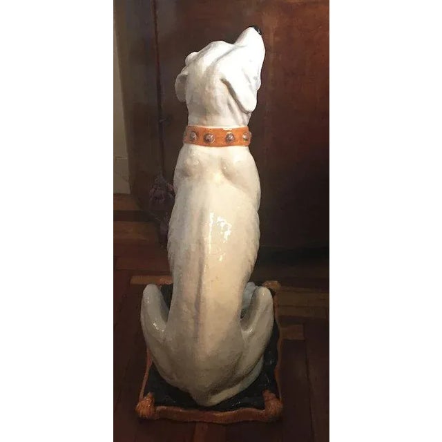 Large Hollywood Regency Glazed Terracotta Majolica Dog Statue For Sale In New York - Image 6 of 13