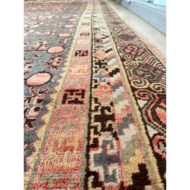 1930s Vintage Khotan Rug, Handmade Oriental Rug, Soft shrimp, Beige, Brown, Blue-Gray For Sale - Image 5 of 9