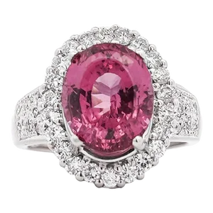 Late 20th Century Gia Certified 7.60 Carat No Heat Pink Spinel and Diamond Ring in Platinum Size 8