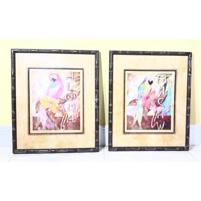 Set of 2 Alma Lee Tropical Macaw Café Framed Art Prints - Bamboo Frames For Sale - Image 16 of 18