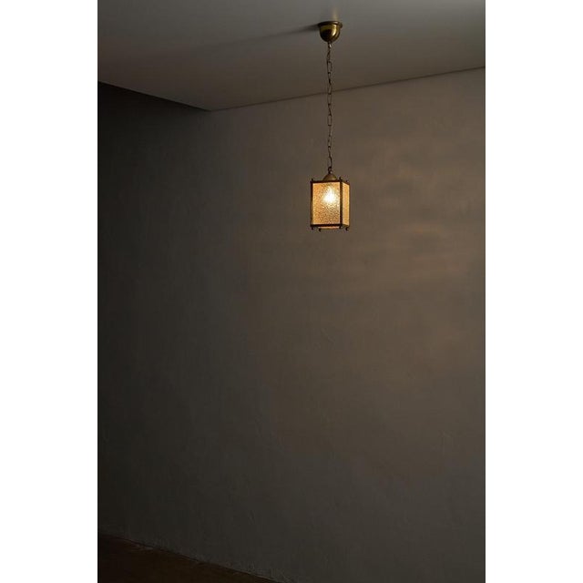 Mid-Century Brass Box Pendant with Textured Ice Glass, 1960s For Sale - Image 9 of 11