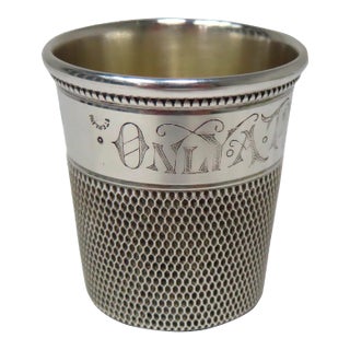 Antique Sterling Silver "Only a Thimble Full" Motto Giant Sewing Thimble Shot Glass For Sale