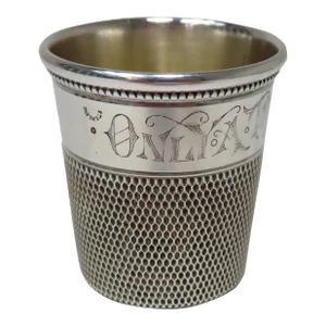 Antique Sterling Silver "Only a Thimble Full" Motto Giant Sewing Thimble Shot Glass