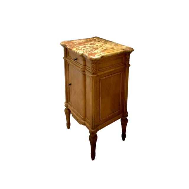 Late 20th Century Side Table Hand Carved Wood French Style Marble Top (Repaired) Vintage Classic Decor For Sale - Image 4 of 10