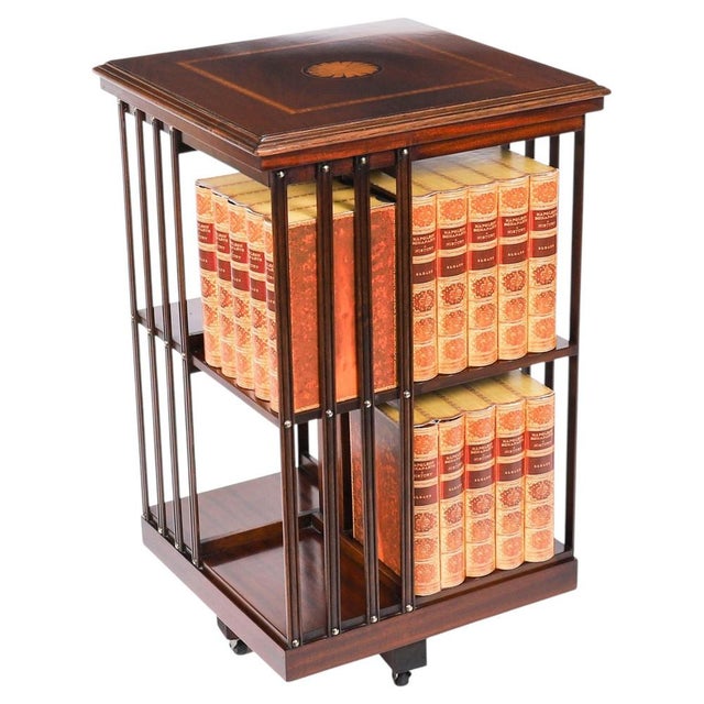 Vintage Inlaid Mahogany Revolving Bookcase, 1980s For Sale - Image 11 of 11