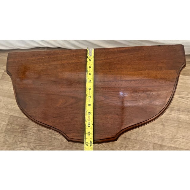 Vintage Demilune Console Half Moon Table, Walnut Top, Bottom Shelf, Carved Swan For Sale - Image 11 of 12