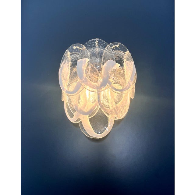 Vintage Italian Clear Lattimo Murano Glass Wall Lights from Mazzega, 1990s, Set of 2 For Sale - Image 6 of 17