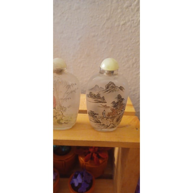1970s Set of 5 Beautiful Hand Painted Bottles For Sale - Image 4 of 5